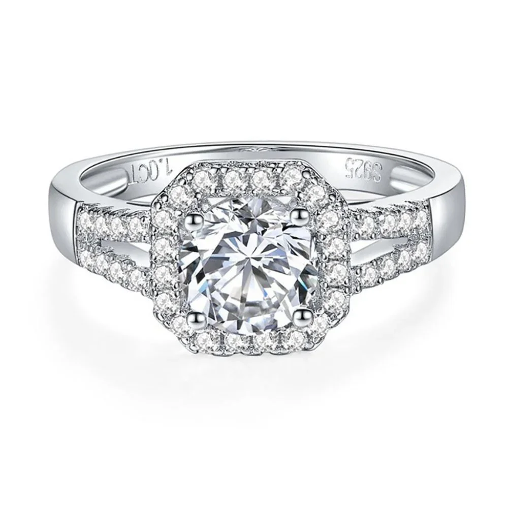 Certified 1ct. t.w. Moissanite Diamond Square Halo Wedding Engagement Ring NEW